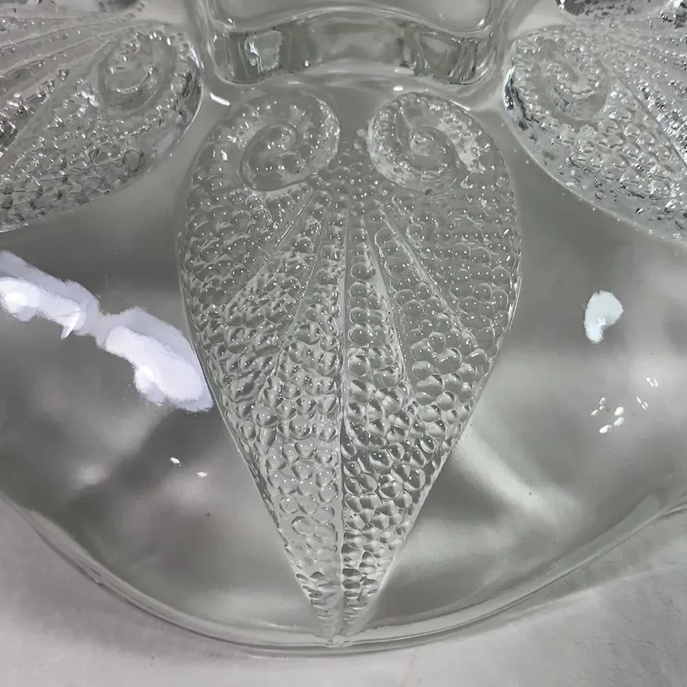 Vintage Glass Serving Trinket Textured Leaves EUC